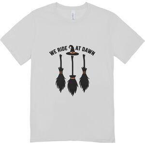 We Ride At Dawn Witch Brooms Halloween Graphic T-shirt | Hanes Softstyle Unisex
